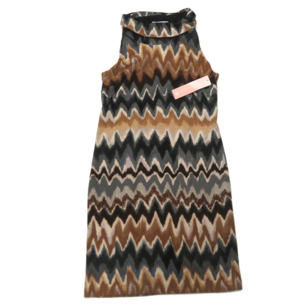 Dressbarn Sheath Dress Black Chevron Stretch Turtleneck Sleeveless Womens 4 NWT